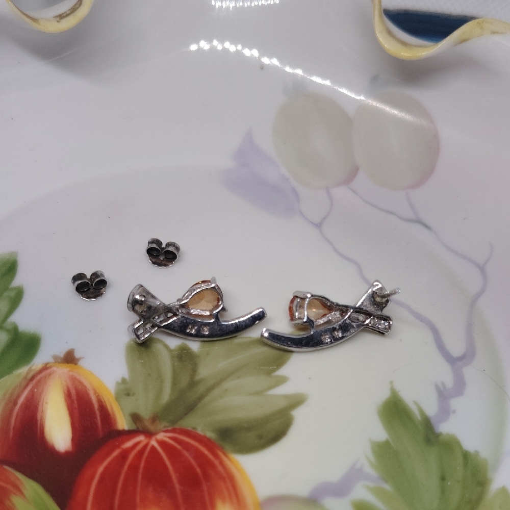 Elegant Silver And Orange Statement Earrings - image 2